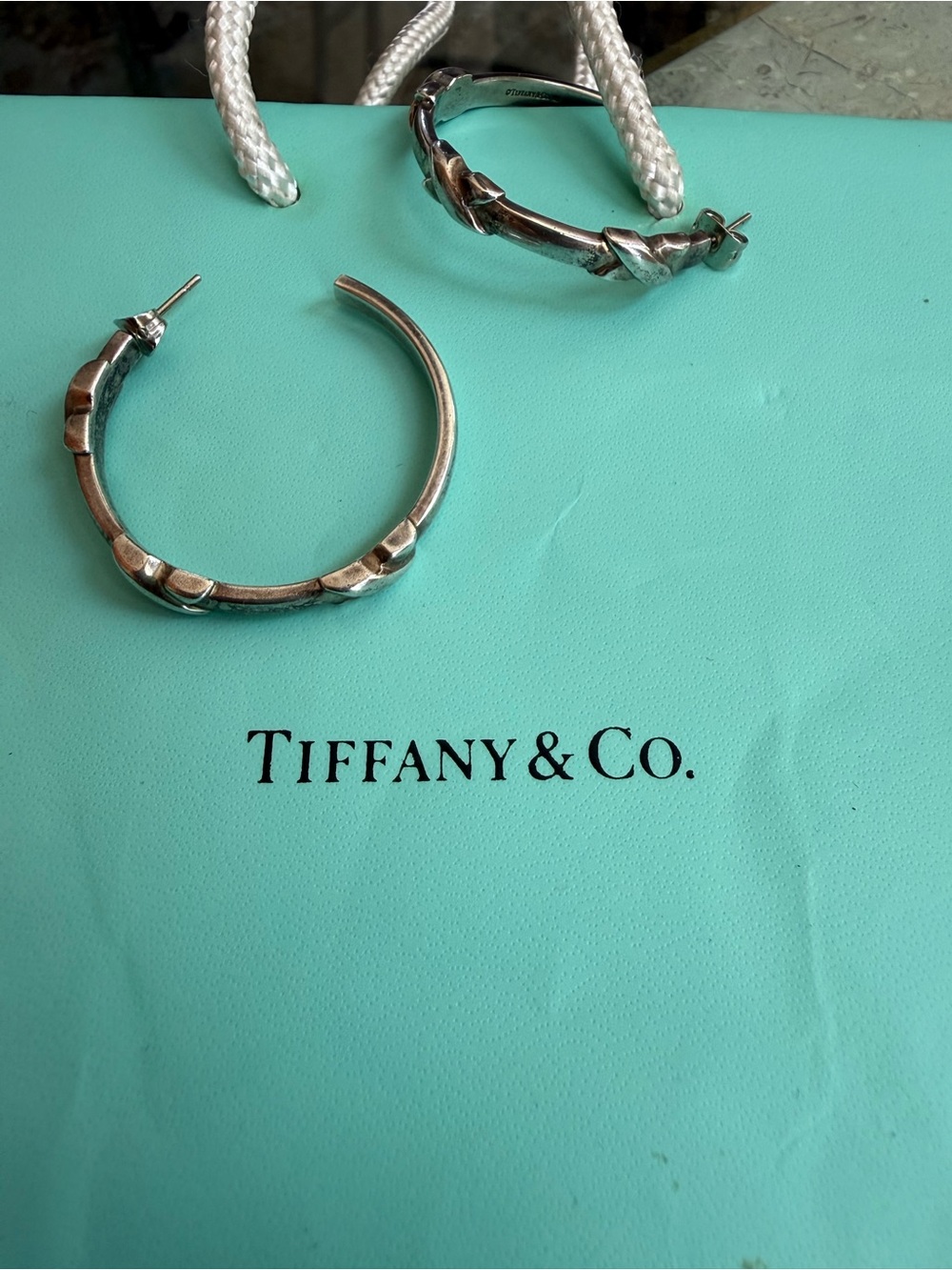 Tiffany & Co. Silver Paloma Picasso Crossover Hoop Earrings